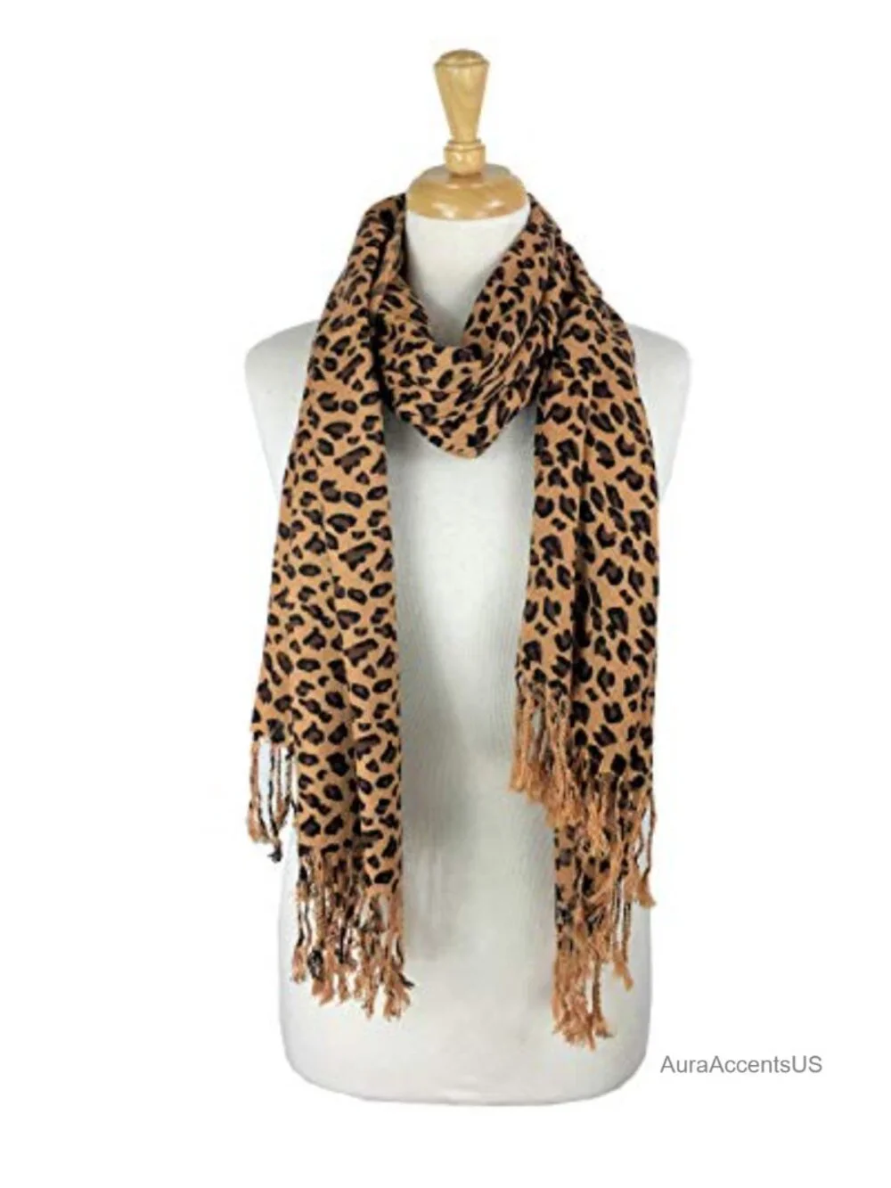 Synthetic Pashmina Leopard Pattern Wrap Scarf Fringe Tassels 28x72 Lightweight